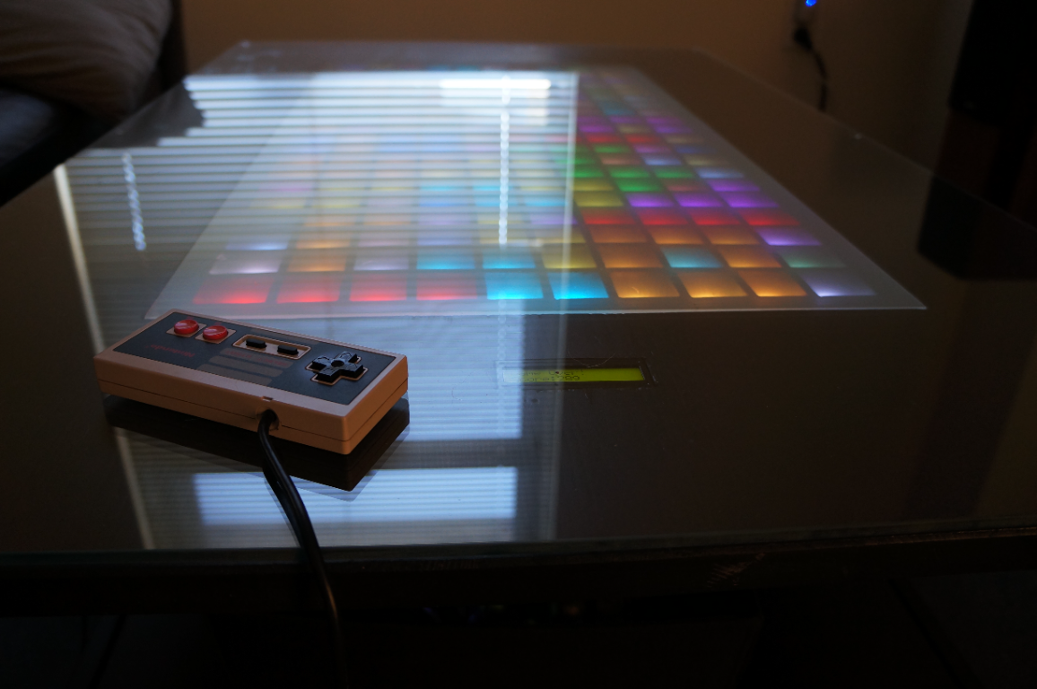 The finished illuminated game table with its controller