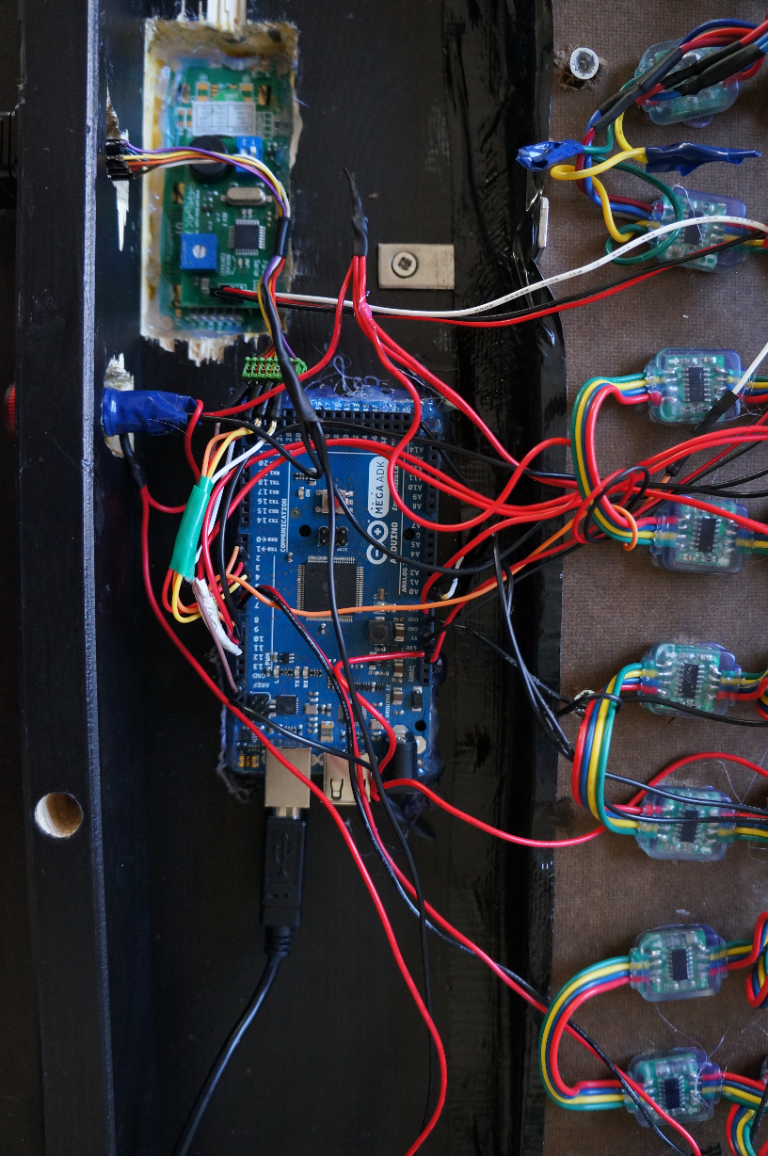 Controller boards and wiring inside the LED table