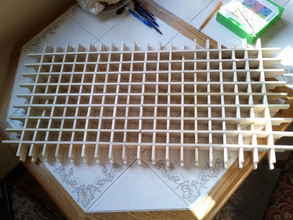 Wooden grid framework for the table under construction